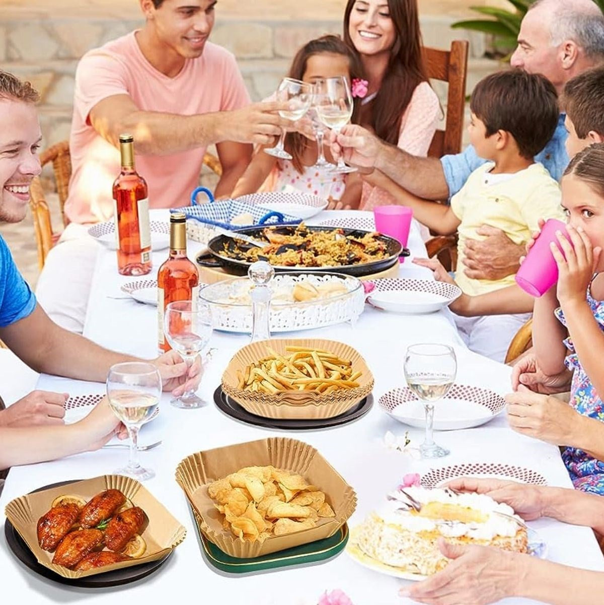 BUFFER® 50 Adet Air Fryer Pişirme Kağıdı Tek Kullanımlık Hava Fritöz Yağ Geçirmez Yapışmaz Kare Tabak Model PVC 20cm.