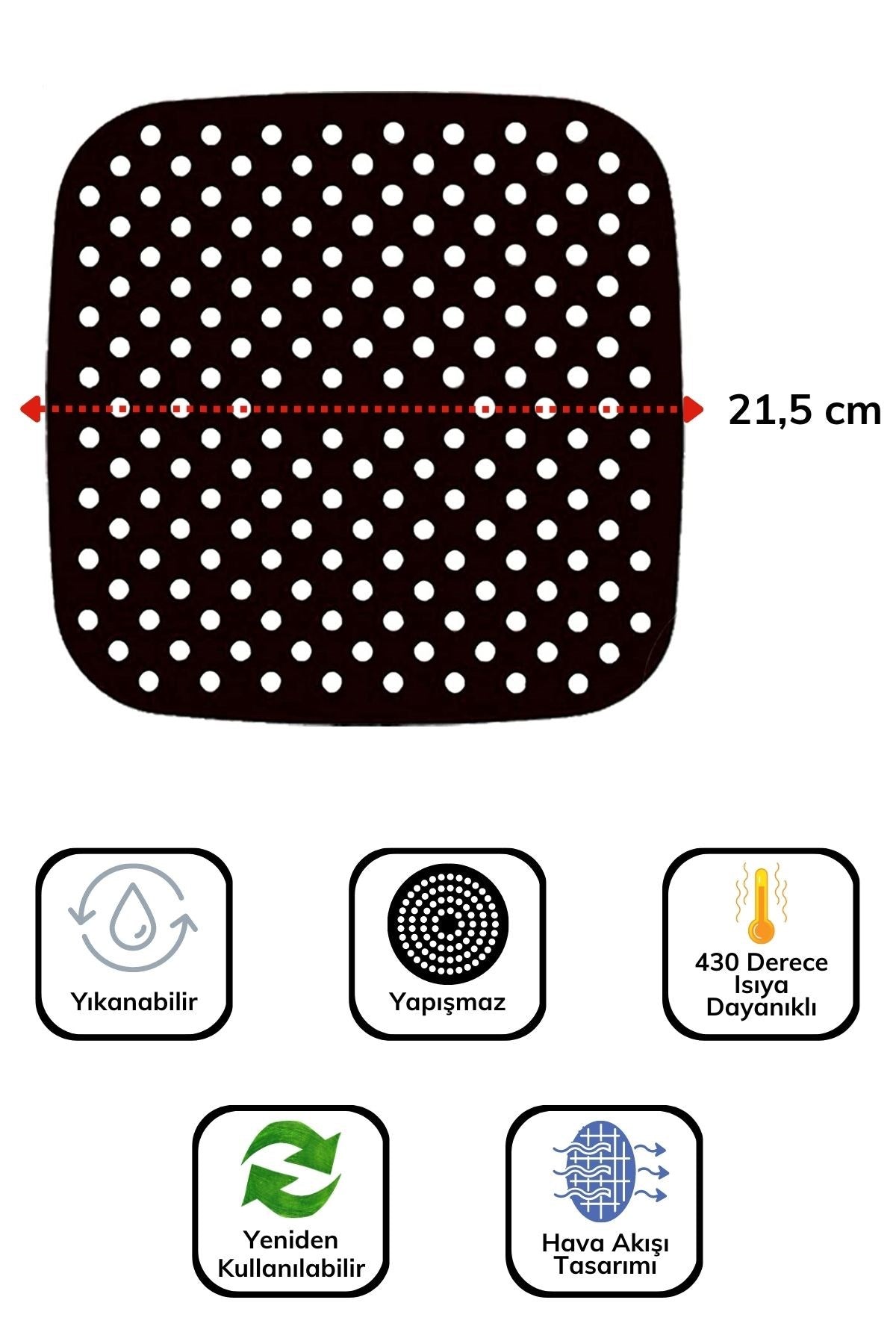 BUFFER® Renkli Isıya Dayanıklı Yıkanılabilir Silikon Fırın Ve Airfryer Kare Model Pişirme Matı 21,5 Cm