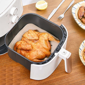 BUFFER® 50 Adet Air Fryer Pişirme Kağıdı Tek Kullanımlık Hava Fritöz Yağ Geçirmez Yapışmaz Gıda Pişirme Kağıdı Delikli Kare Model