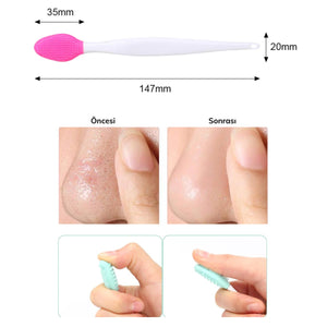 BUFFER® 2 Adet Dudak Burun Fırçası Peeling Etkili Gözenek Siyah Nokta Temizleyici Akne Giderici Çift Fırça